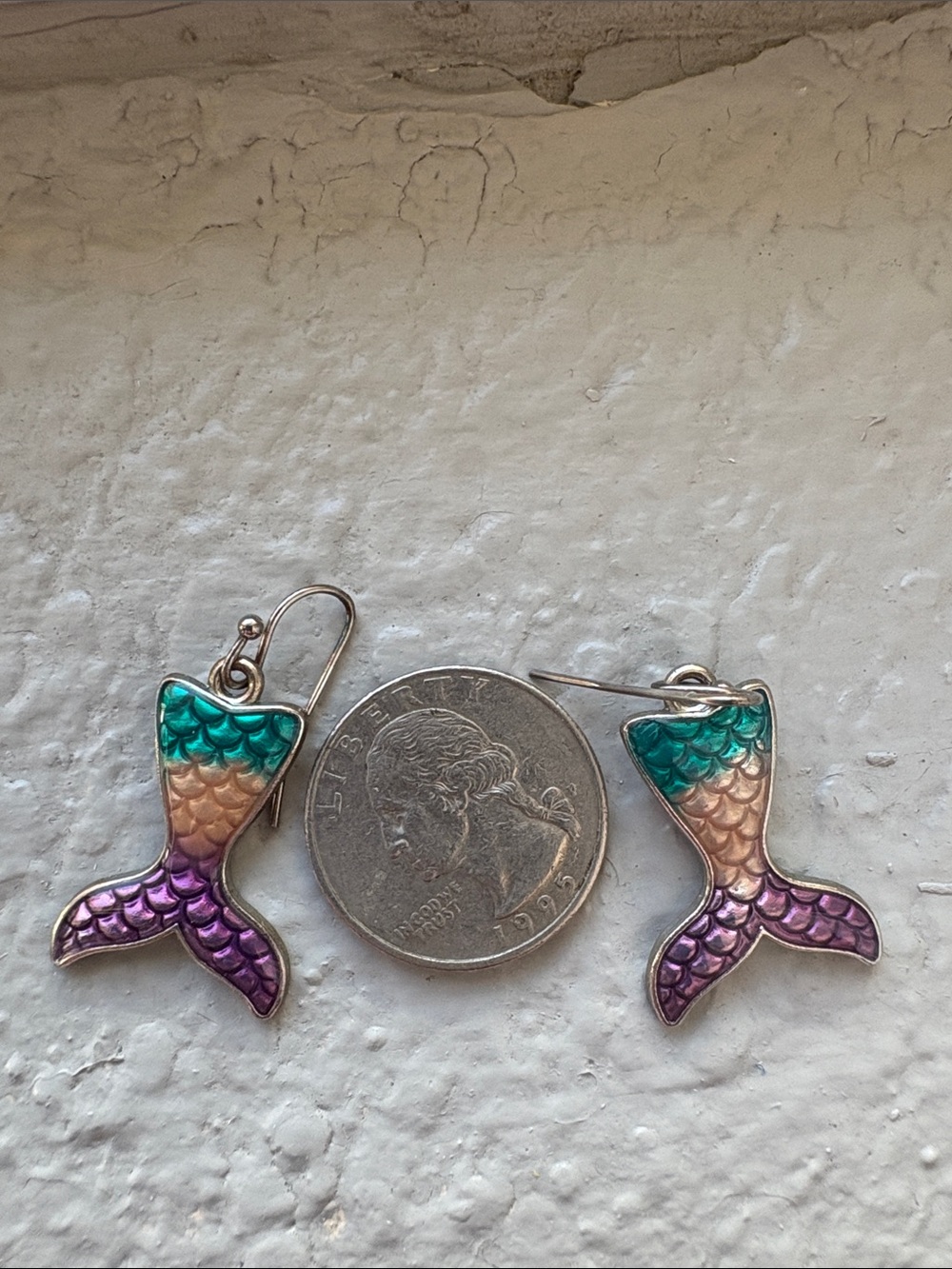 Mermaid Tail Drop Earrings in Teal, Peach & Purple